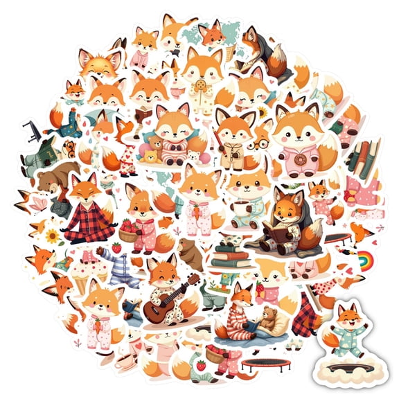 35pcs-50pcs Cute Fox Stickers Animal Cartoon Stickers Fox Graffiti Kids Stickers for Notebooks Suitcase Luggage