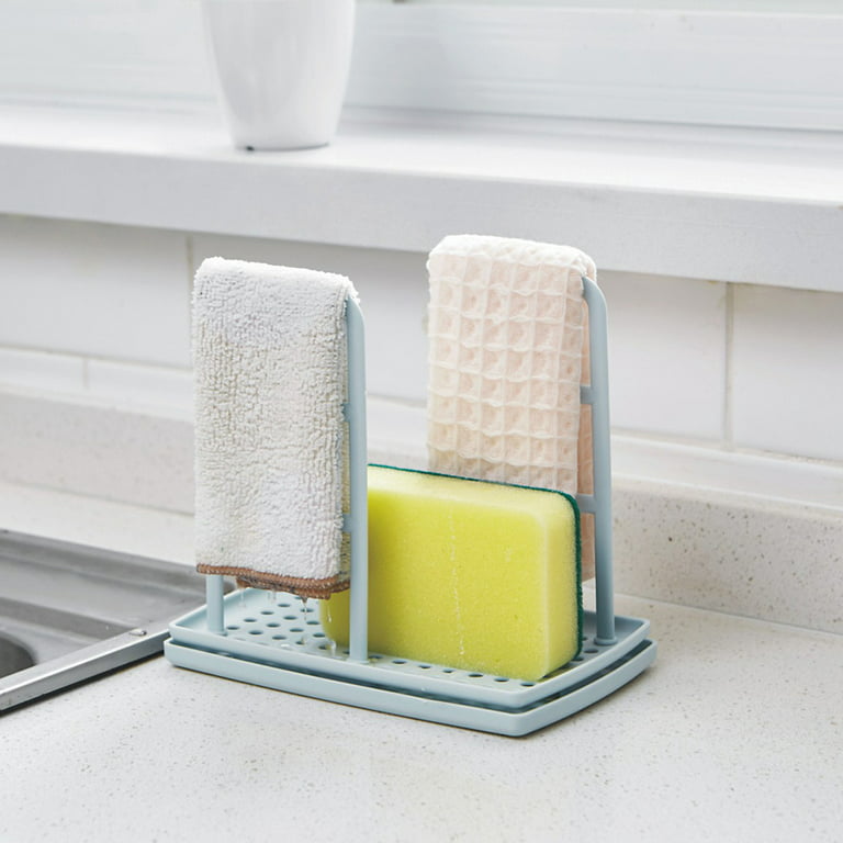 Sink Caddy,Kitchen Sink Organizer with Drain Pan Tray and Rotating Towel  Holder,Countertop Sponge Holder for Scrubber Brush Dish Rag Dishcloth