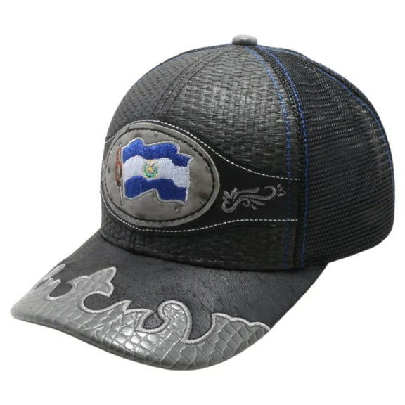 El Salvador Flag Straw Fablic Trucker Black Cap Hat