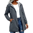 thumbnail image 4 of CFLVAEK Womens Long Rain Jacket Lightweight Waterproof Hooded Windbreaker Fall Outdoor Travel Hiking Rain Coat with Pockets Gray XXL, 4 of 9