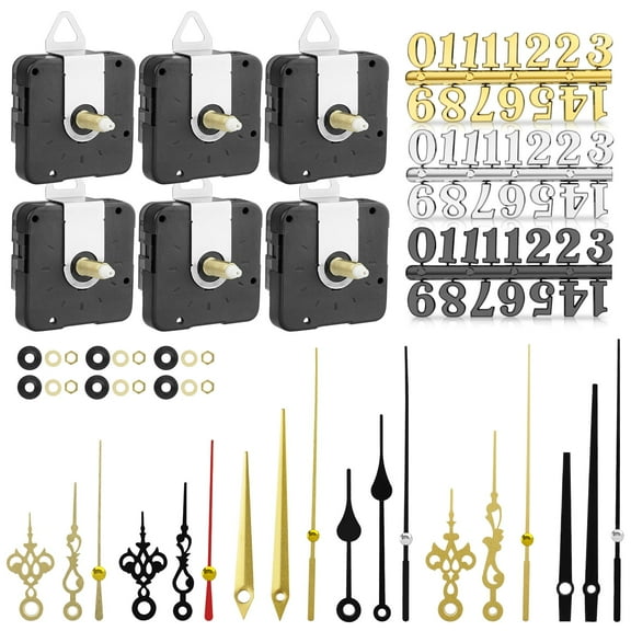 Quartz Clock Movement Mechanism,0.9'' High Torque Long Shaft Clock Movement Mechanism DIY Repair Parts Replacement with 6 Pairs Different DIY Clock Hands and 3 Clock Numerals Kit