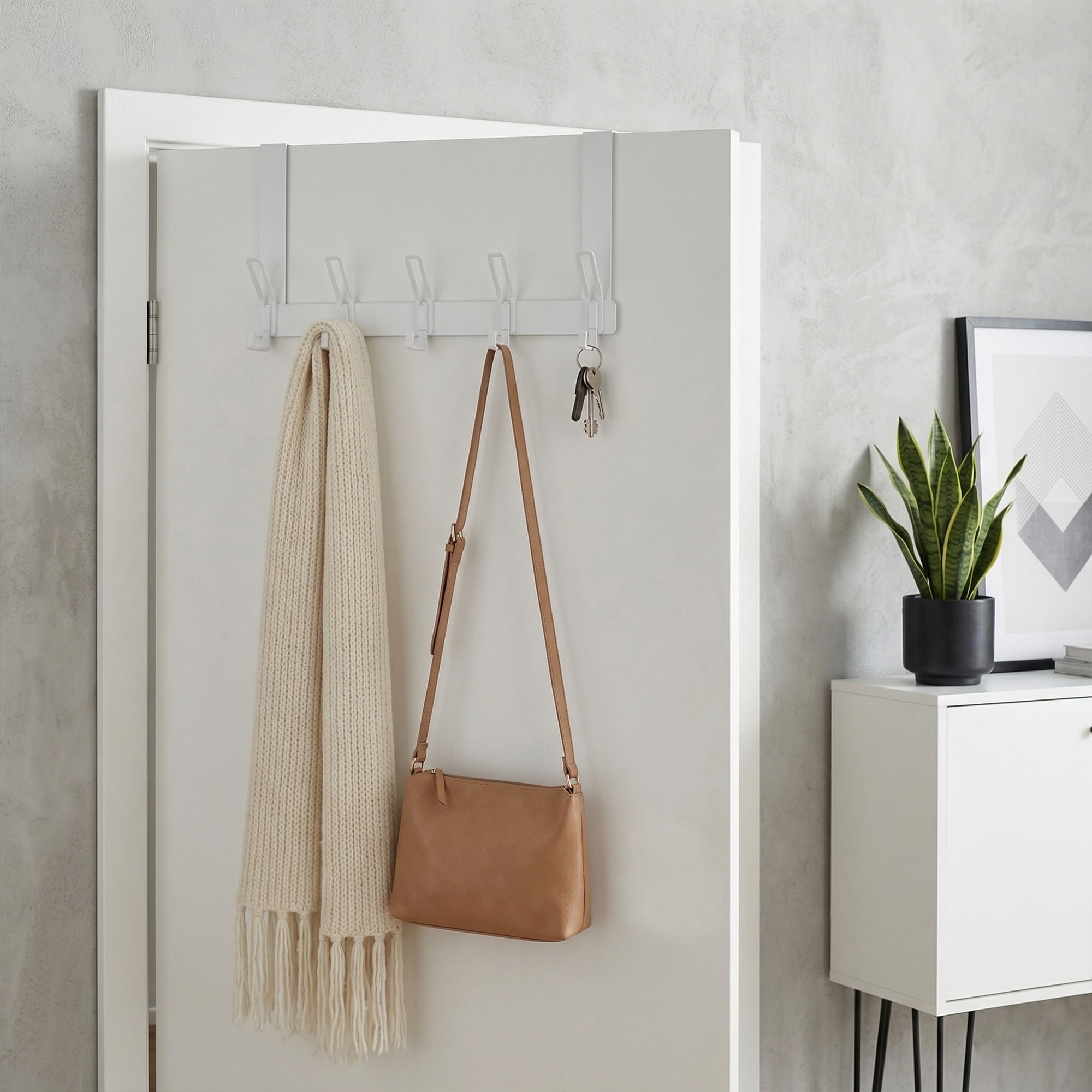 Unique Bargains Coat Rack Door Mount with 6 Hooks for Coats and Towels White 15.4"x7.1"