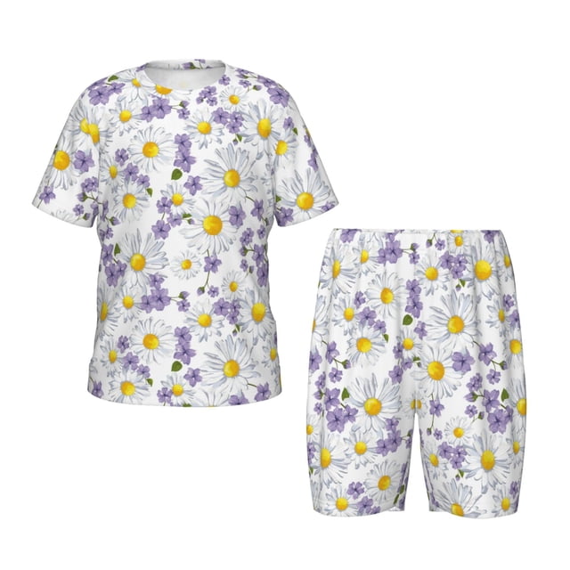 Fotbe Daisies Flowers Pijama Estampada de 2 Piezas para Niños – Ropa de Dormir de Manga Corta Cómoda para Niños y Niñas, Camiseta y Shorts de Algodón-XX-Large
