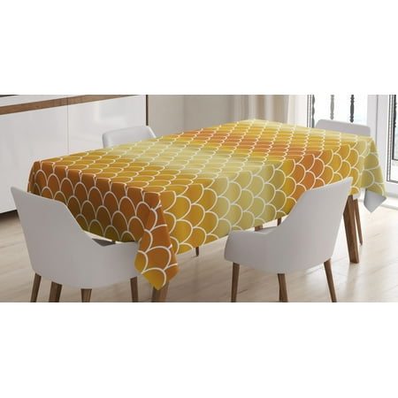 

Geometric Tablecloth Rising Sun Concept Fish Scale Pattern Sunburnt Transition Color Rectangular Table Cover for Dining Room Kitchen 60 X 84 Inches Dark Orange and Pale Coffee by Ambesonne