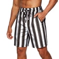 thumbnail image 2 of YgkuHd Men's Striped Casual Shorts Drawstring Elastic Waist Slant Pocket Loose Fit Summer Beach Vacation Shorts (S-XXL),Black_M, 2 of 6