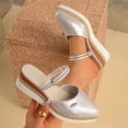 thumbnail image 5 of Women's Closed Toe Wedge Sandals Shiny Slip On Two-Way Wear Lightweight Platform Dress Shoes with Double Straps Silver Size 8.5, 5 of 9