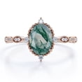 thumbnail image 1 of JeenMata Anillo de Compromiso con Filigrana de Moissanita y Ágata Verde Musgo Dendrítica Natural de 1,5 ct con Cinco Piedras Antiguas en Baño de Oro Rosa de 18 K sobre Plata, 1 of 6