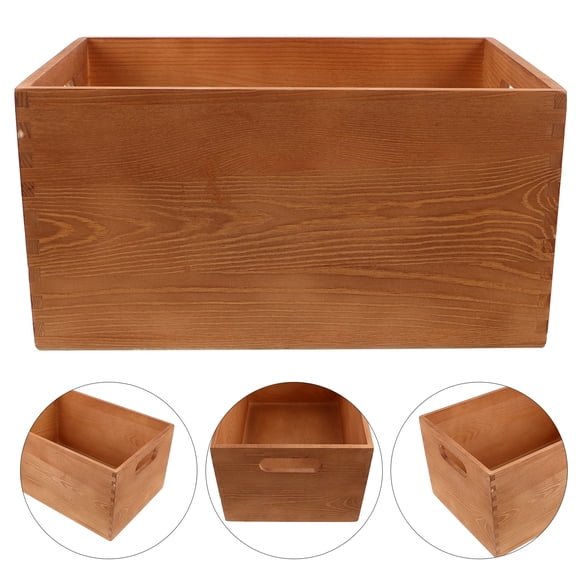 HAMPPLIES Sturdy Solid Wood Book Organizer Box Light Brown for Home Retro Literary Box