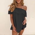 thumbnail image 2 of Pompotops Women's Ruffled Neck Short Sleeve Solid Shirts Blouses Elegant Tunic Tops, 2 of 5