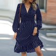 thumbnail image 5 of WTOBBY Women's Fashionable Waist Cinching Slimming Polka Dot Printed Long Sleeve Dress Figure-Flattering Dot Pattern Feminine Silhouette for Office Daily Dress with Western Flair,Dark Blue M, 5 of 5
