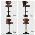 thumbnail image 3 of Hawsaiy Bar Stools Set of 2, Adjustable Height 24.5"-33.5", Bentwood Swivel Barstools with Back & Footrest, PU Leather Upholstered Bar Chairs for Kitchen Island, Dining Room, Home Bar, 3 of 9