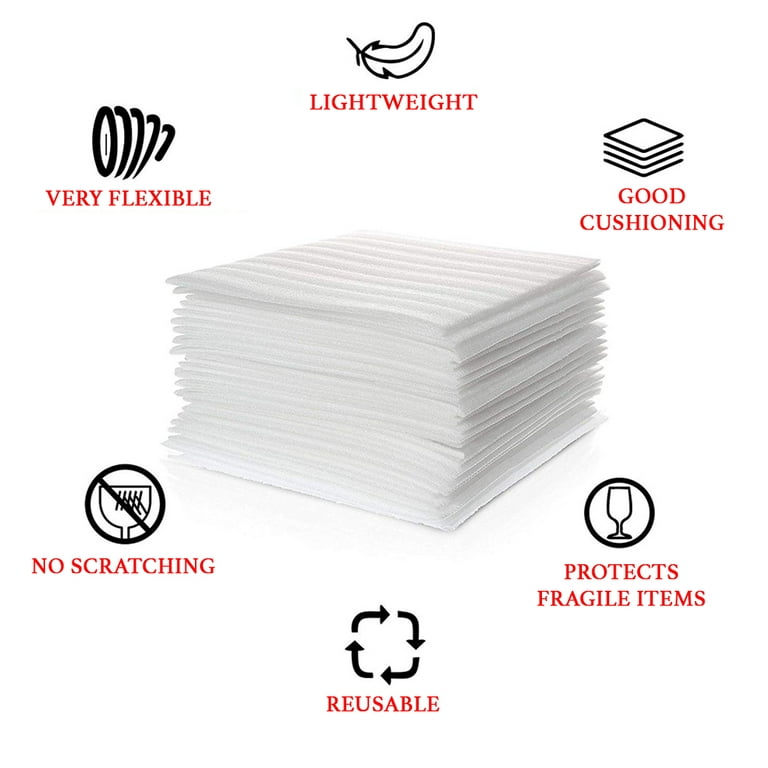 Mighty Gadget (R) Foam Wrap Rolls 12 Wide x 50 Feet x 2 Rolls (Total 100  Feet) for Cushioning Moving Packing (Perforated Every 12) and 20 Fragile  Stickers Labels Included