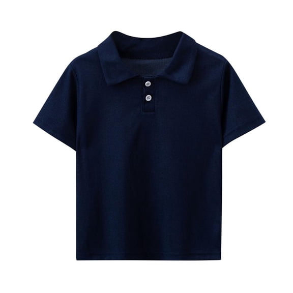 Bxsruta Boys Shirts, Children's Short Sleeved T-shirt Short Sleeved Lapel Casual Versatile Top, Navy 4 Years