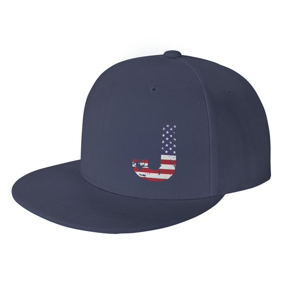 ZICANCN Letter J America Usa Flag Baseball Caps, Trucker Hats for Men And Women, Adjustable Breathable Flat Caps, Navy Blue