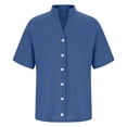 thumbnail image 4 of KAUOD Teen Girls Linen Shirt Cotton 3/4 Short Sleeve Button Down Henle𝐲 Shirts Kids Summer V Neck Casual Blouses Gauze Solid Tuni𝐜, 4 of 6