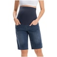 thumbnail image 3 of SROBPTY Maternity Women Shorts Solid High Waist Belly Support with Pockets Rolled Hem Half Length Stretch Denim Pants, 3 of 5