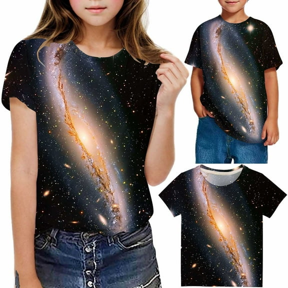 Frwgonr Little Girl Tops Soft Space Tees Kids Boys Casual Tshirts Clothes Summer Tops Black, Size 3-14 Years