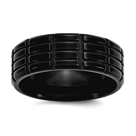 Stainless Steel 8mm Black Plated Grooved Brushed Band Ring Size 7.5 Ring for Women and Men