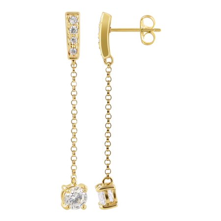 - Gem Avenue Gold over Sterling Silver Vermeil Post Back Dangle Earrings Clear Topaz Gemstone