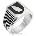 thumbnail image 1 of Stainless Steel Owl Wisdom Coat of Arms Shield Needle Stripe Pattern Biker Style Polished Ring, 1 of 1