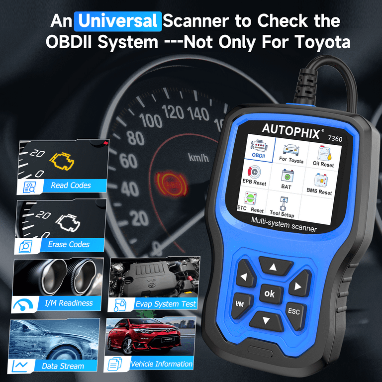 Autophix 7360 Proffesional OBD Car Scanner Fits for Toyota Lexus Scion Vehicles Scanner Full System Diagnostic Scan Tool with Reset Services Car Code Turn off Engine Light OBD Scanner -