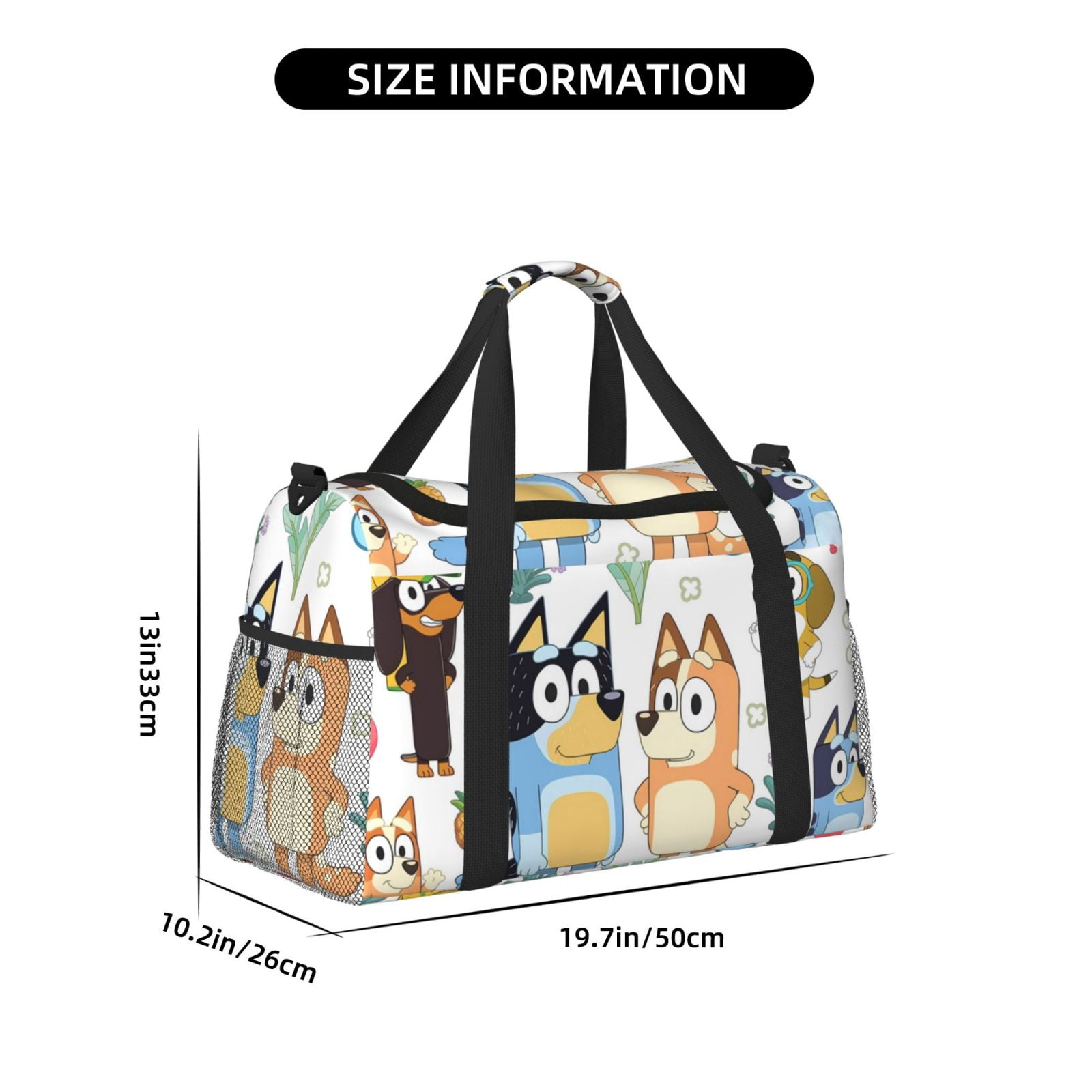 Kowoue Bluey Pattern Hand Travel Bag – Durable Crossbody & Shoulder Travel Tote with Adjustable Strap, Spacious Main Compartment, and Side Pockets