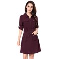 thumbnail image 2 of MODA NOVA Junior's Roll up Sleeves Multi-Pocket Belted Shirt Dress Burgundy S, 2 of 6