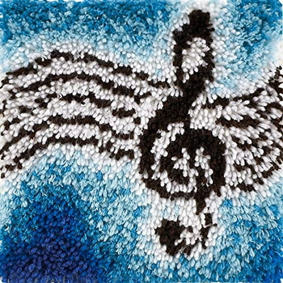 Generic Music Notation Latch Hook Rug Kits for Adults and Kids Beginner Needle Crochet Yarn Kits Embroidery Carpet Hook and Latch Kit Cushion Christmas Home Decoration 30x30cm, XZD050