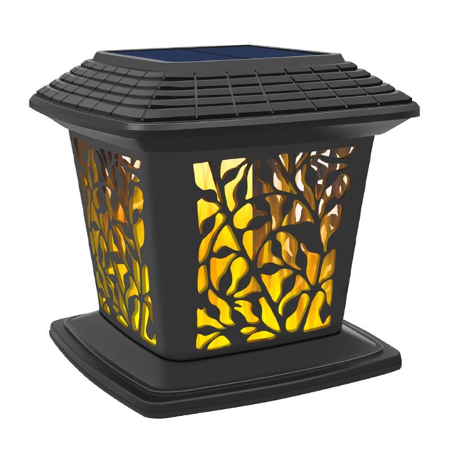 Yeacher 2W Solar Post Cap Fence Light Outdoor Lamp Dynamic Flames Light Effect Lighting Sensitive