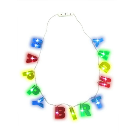 Light Up Christmas Necklaces Discount Light up LED Happy Birthday Party Letters Flashing Necklace, One Size ()