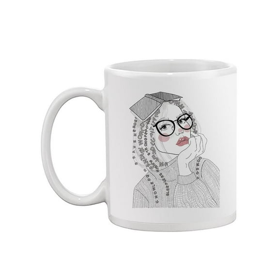 Girl With Glasses And Book Mug - Image by Shutterstock