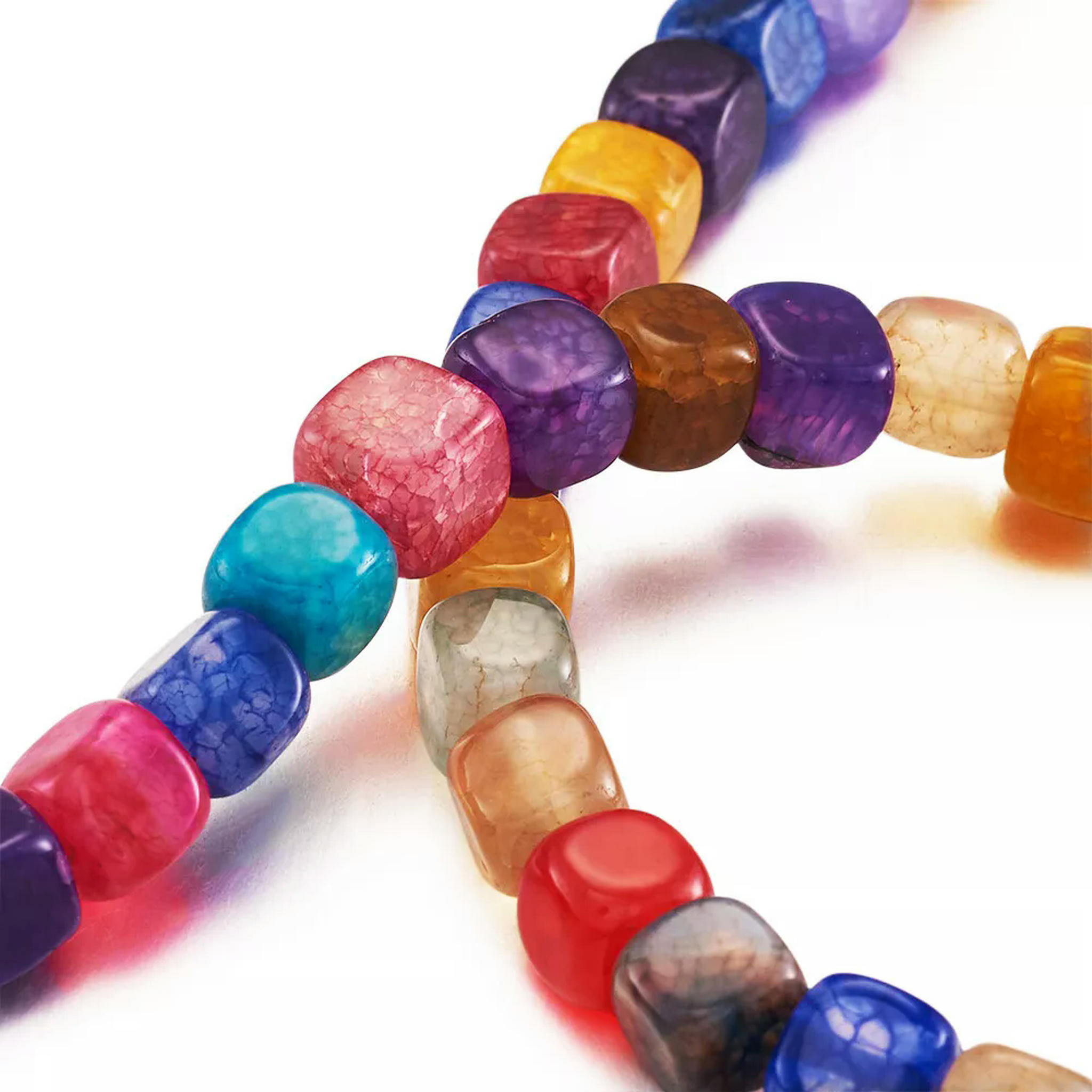 U8MO 5 Strds Colorful Natural Agate Stone Beads Smooth Cube Loose Beads Dyed 7.5~8mm