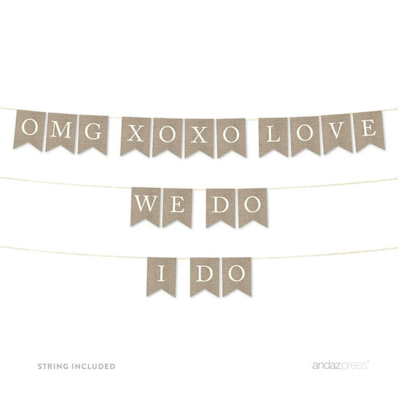 OMG XOXO Love We Do I Do Burlap Wedding Pennant Party Banner