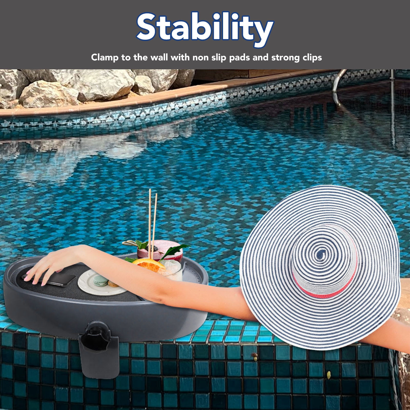 YAHHU Hot Tub Tray Adjustable Plastic Anti Slip Serving Tray with Cup Holder for Beverage Books Food Outdoor Spa Accessories Fits Most Tubs Easy Setup