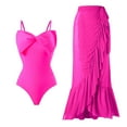 thumbnail image 2 of WREESH Womens One Piece Swimsuits Fashion Solid Colort Tight Fitting Bikini Swimsuit Chiffon Overskirt Suit Sleeveless Bathing Suits Hot Pink, 2 of 9