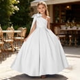 thumbnail image 1 of Vestido de fiesta de satén con lazo de un solo hombro para niñas pequeñas, lindo vestido de baile formal de satén con efecto cruzado y cinturón, fucsia, talla 1, de 2 a 12 años., 1 of 5