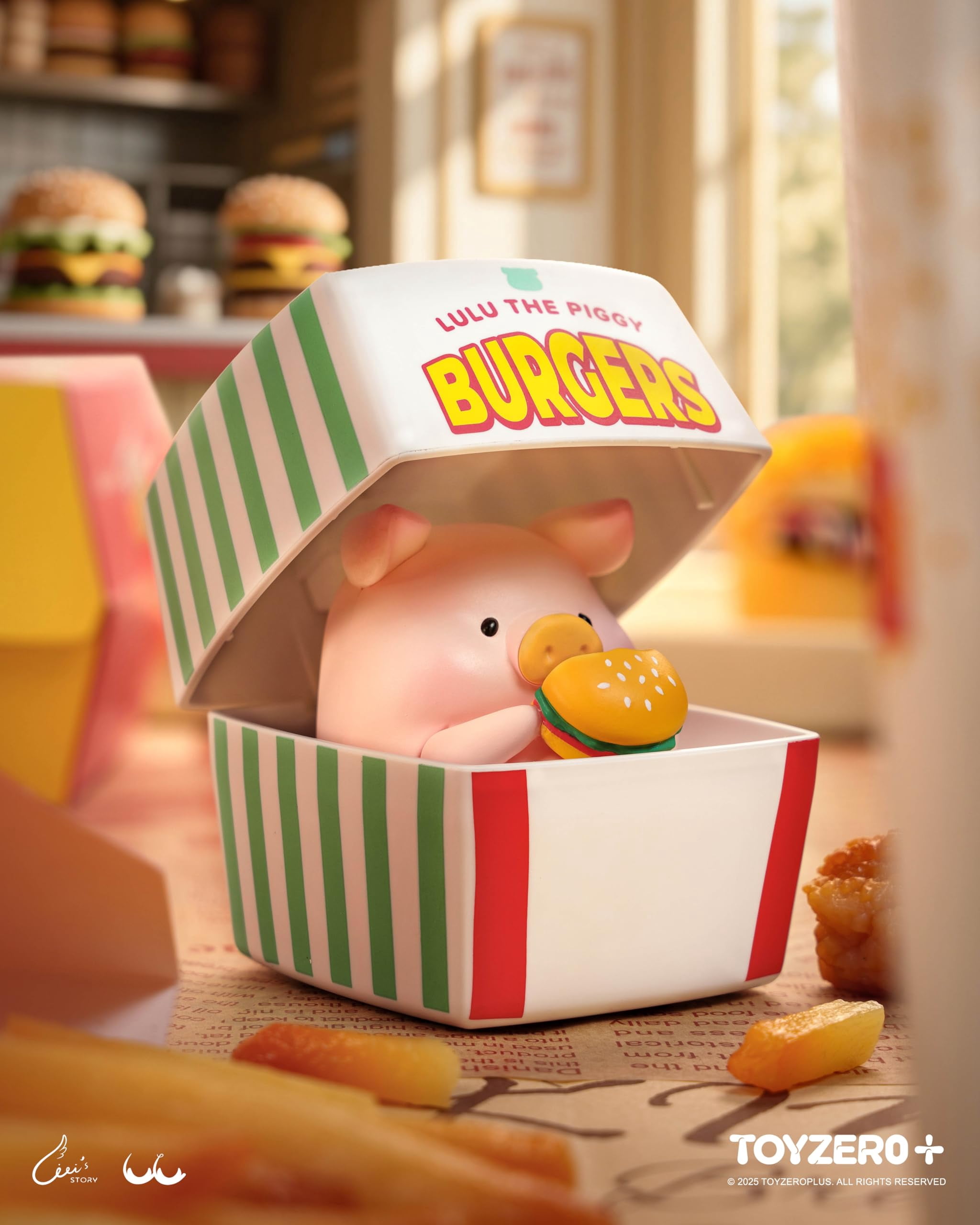 Lulu The Piggy Blind Box - Burger Express Movable Series Figurines Mystery Box Cute Animal Figures Collectibles Toys Home Desk Decorations Holiday Birthday Gifts, Whole Set