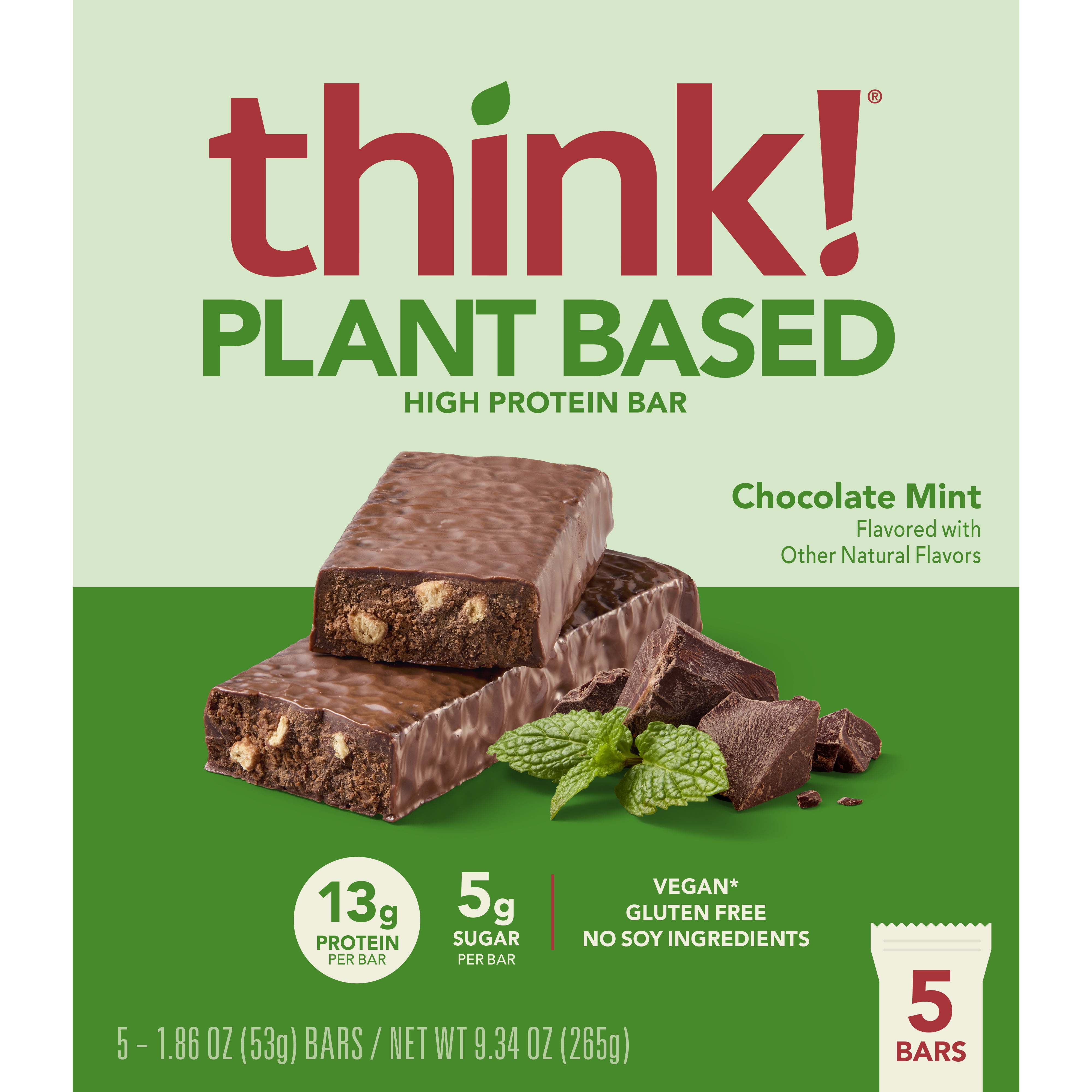 thinkThin High Protein Bar, Chocolate Mint, 13g Protein, 5 Ct