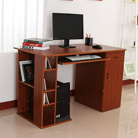 Ghp Walnut Home Office Computer Study Desk Table W Monitor Printer