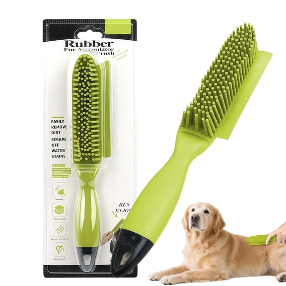 ACDANC Green 2-In-1 Dog Bath Brush with H&Le Dog Washing Brush Pet Hair Remover Tool for Dogs & Cats Gentle Remove Loose Hair Knots Tangles Rubber Pet Hair Removal Brush for Car Clothes Couches