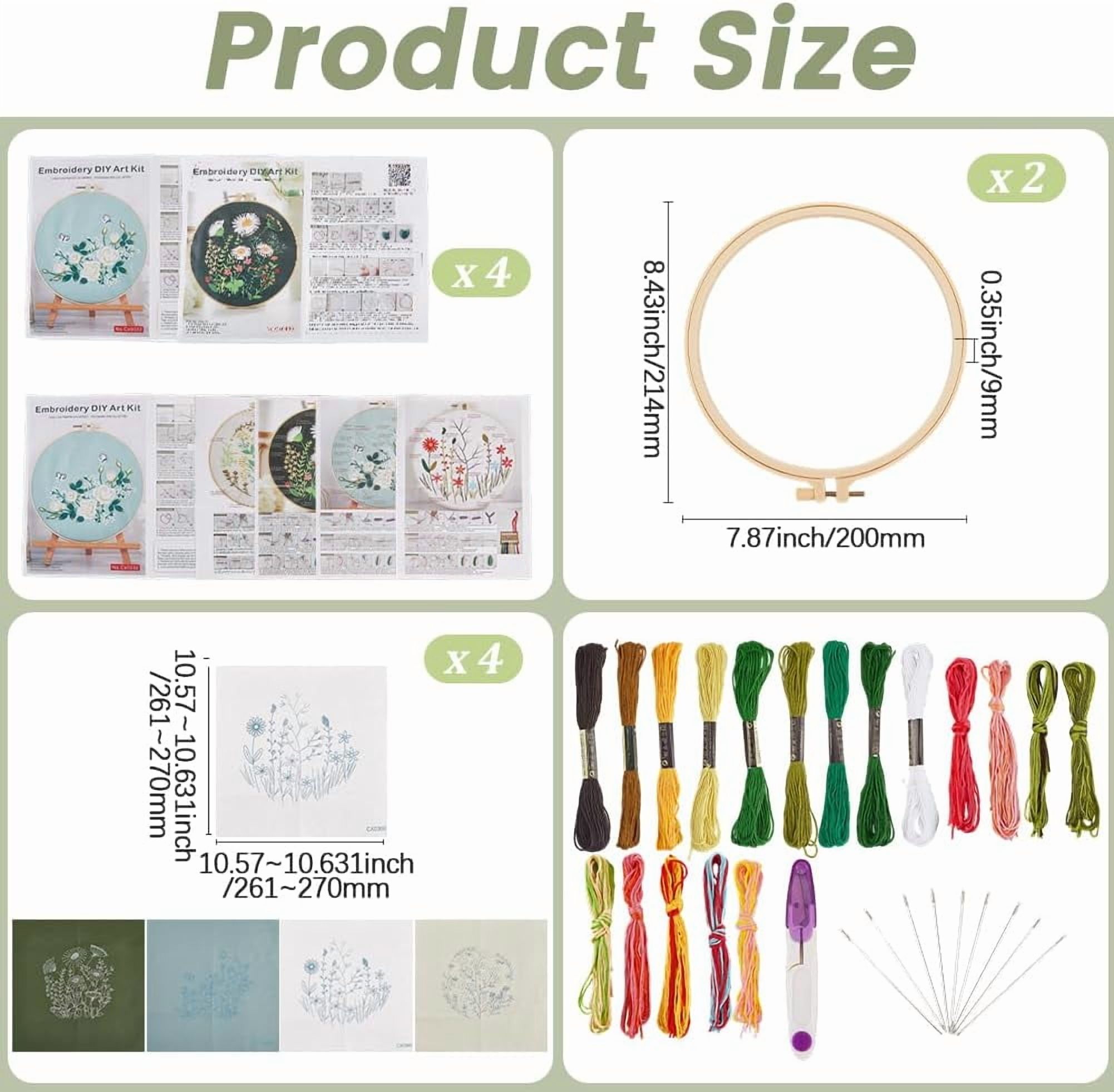 4 Sets Flower Embroidery Kit Floral Embroidery Pattern Spring Floral Plant Colorful with Cloth Hoop Threads Needles Sewing Skill Techniques Stamped Stitch Kits for Adult Beginners Craft 1set