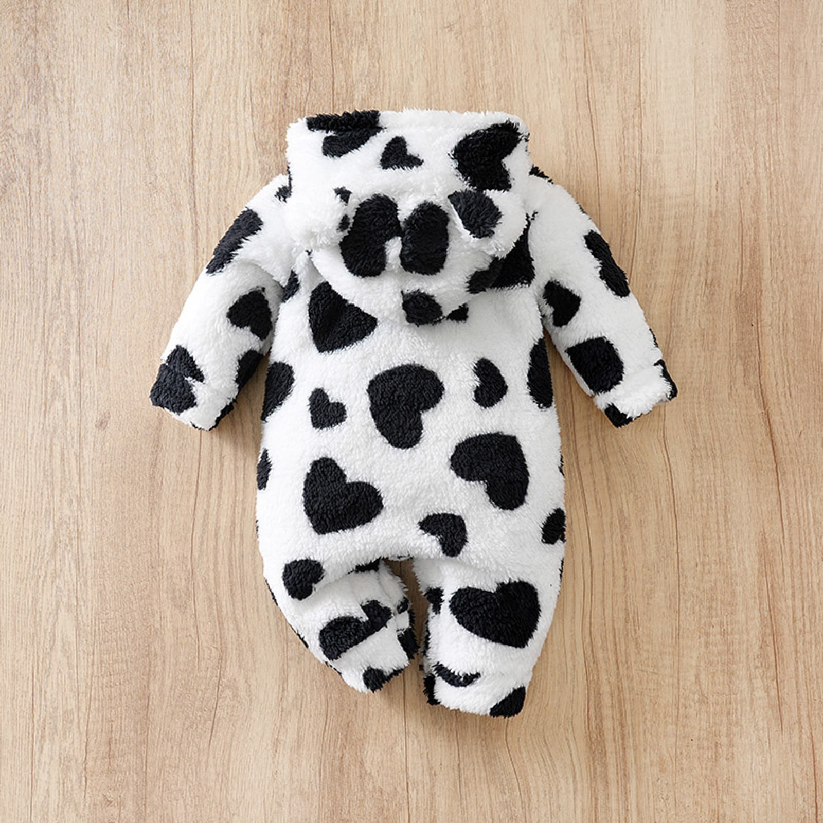 XDZJLR Fleece Baby Pajamas Flannel Hooded Romper Jumpsuit With Heart Print Lined Outfit Toddler Winter Fall Home Outdoor Play Black 3-6 Months