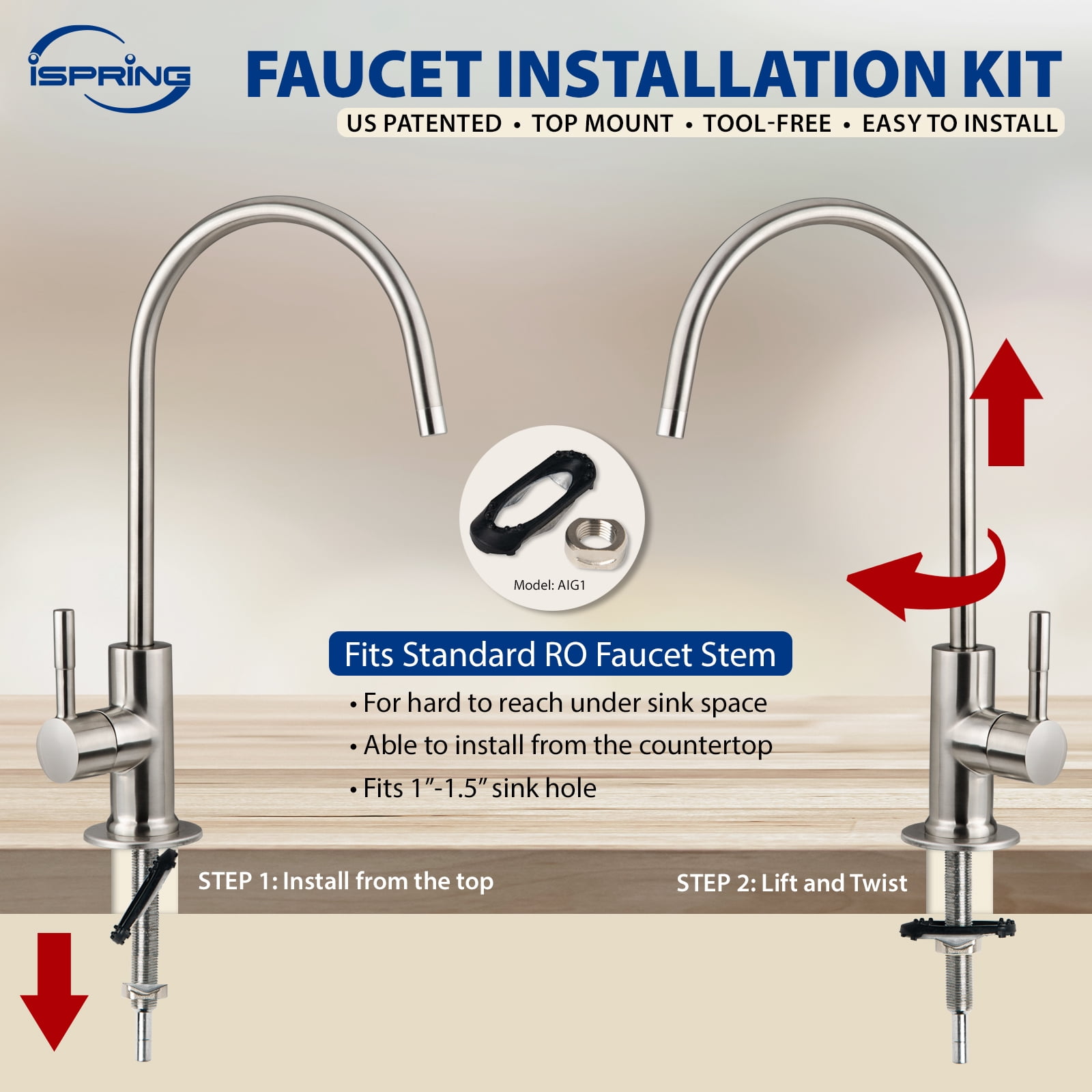 iSpring US31-NC Classic 3-Stage Under Sink Water Filtration System for Drinking, Reduces Chloramine, PFAS, Tankless Under Sink Water Filter, High Capacity Water Filter for Sink