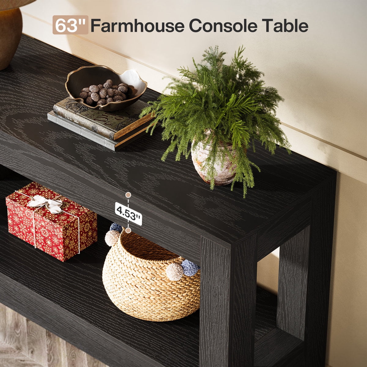 Tribesigns 62.99" Long Wood Console Table, Farmhouse 2-Tier Entryway Table Sofa Table