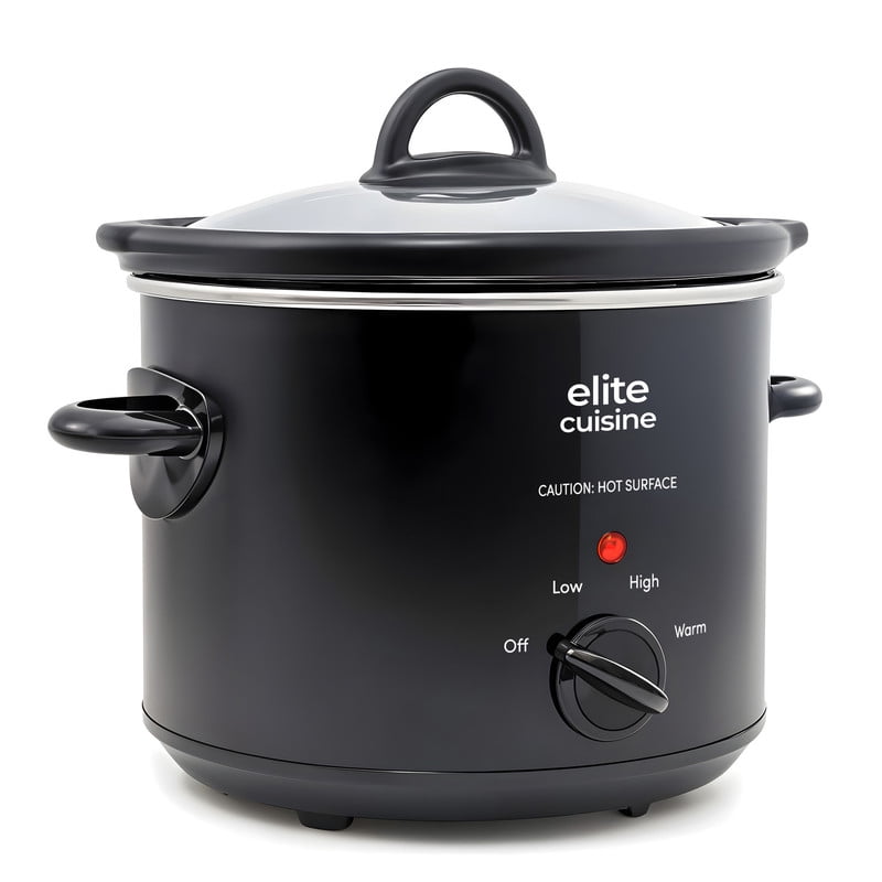 Elite Cuisine MST350 3 Qt Slow Cooker with Adjustable Settings and Keep Warm