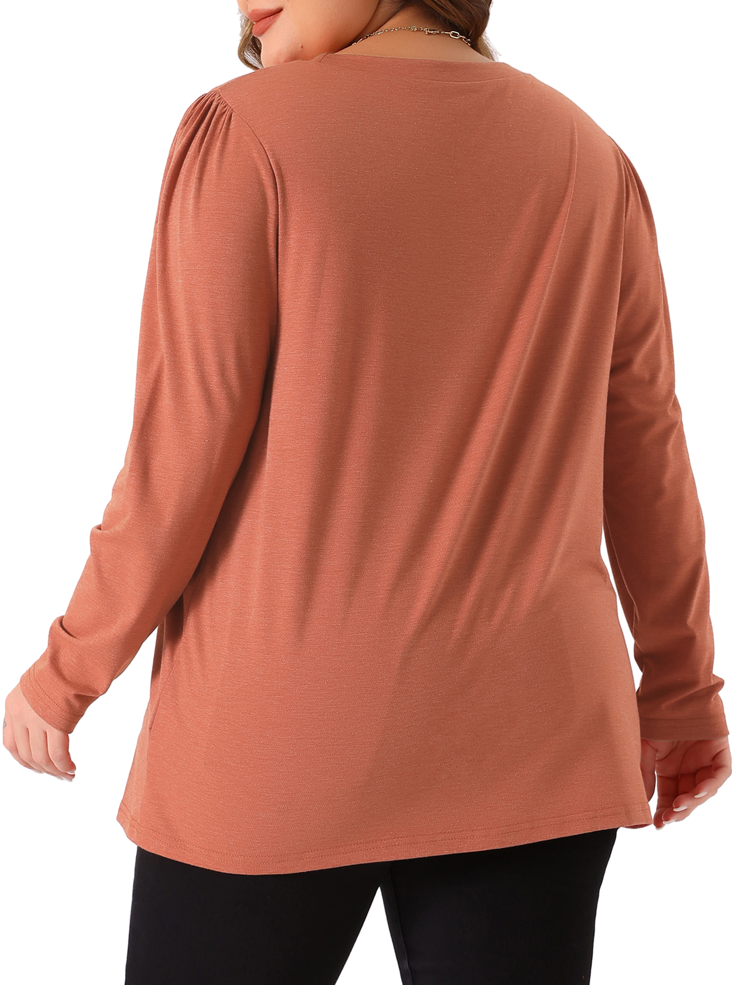 DARING DIVA Women's Plus Long Sleeve Pleated Crew Neck Blouse 2X Orange