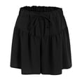 thumbnail image 5 of vigerkar Linen Pleated Casual Ruffle Shorts for Women Comfy Summer Loose Elastic Waist Drawstring Flowy Lounge Shorts with Pockets (Black, L), 5 of 6
