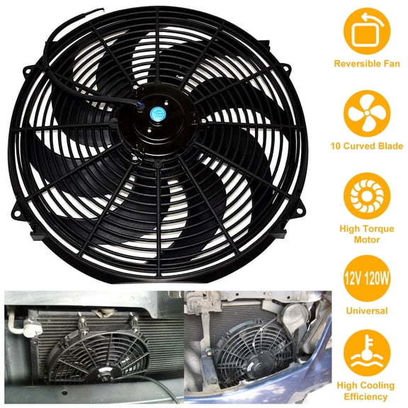 (Huayusheng)--16 Inch Electric Radiator Cooling Fan 12V 120W 10 Blades Car Thermostat Kit With Mounting Kit，Automobile cooling fan**--（.;'' ）