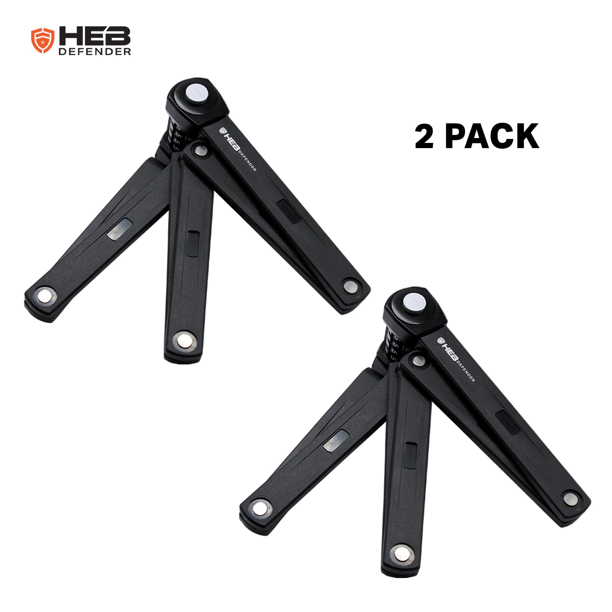 HEB Defender Folding Bike Lock - Heavy Duty Bike Lock - Anti-Theft-Foldable Bike Lock, Combination Bike Lock for Ebikes, MTB, Scooters, & Bicycles (33.5 inch Compact Combination Lock, 2, Count)