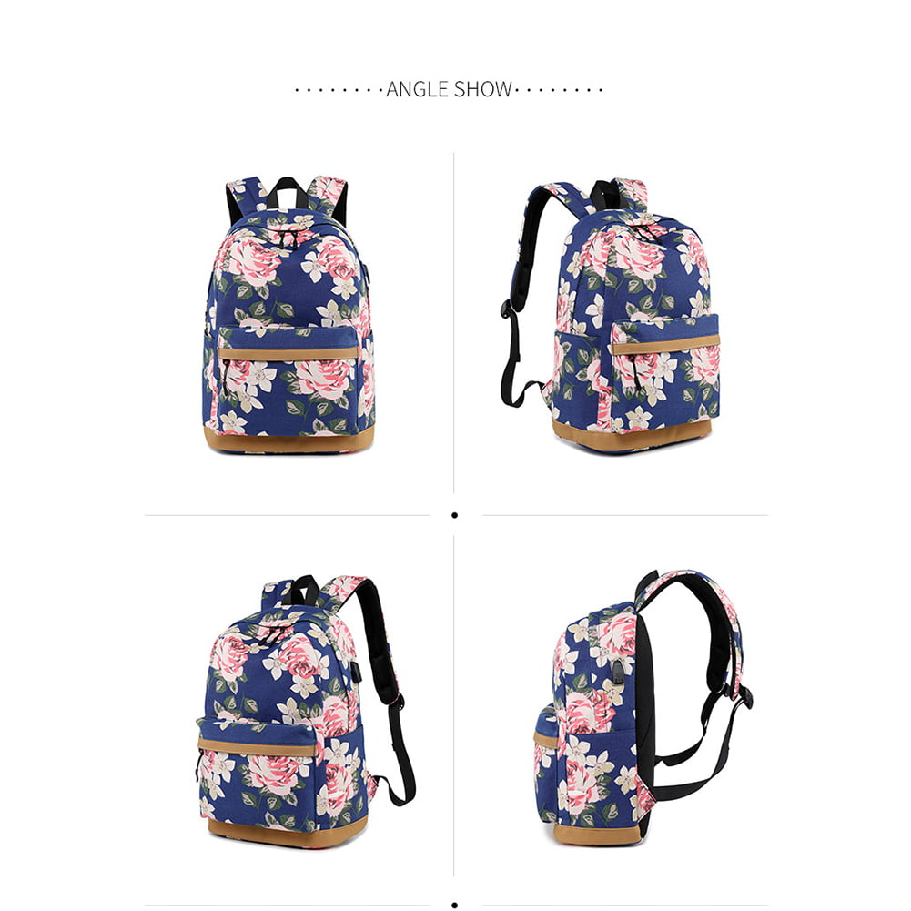 USB Backpack Set, Lightweight School Bags for Teen Girls Women Kids,  Backpack Fits 14 Inch Laptop Bag 
